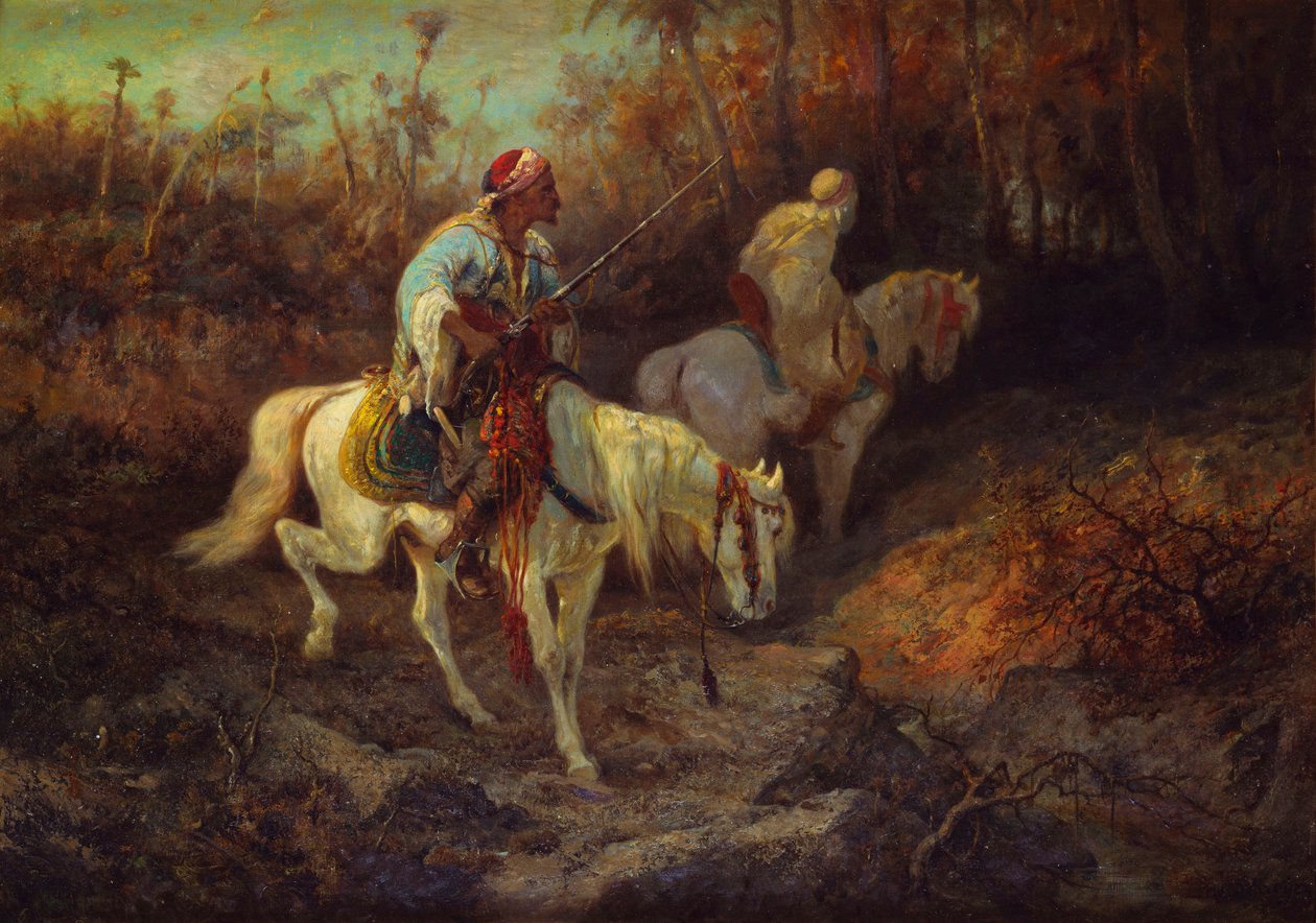 Arab lovasok egy erdő szélén alkotó: Adolf Schreyer