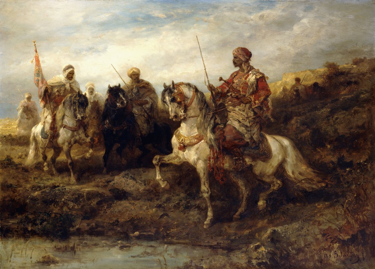 Arab harcosok lóháton, alkotó: Adolf Schreyer