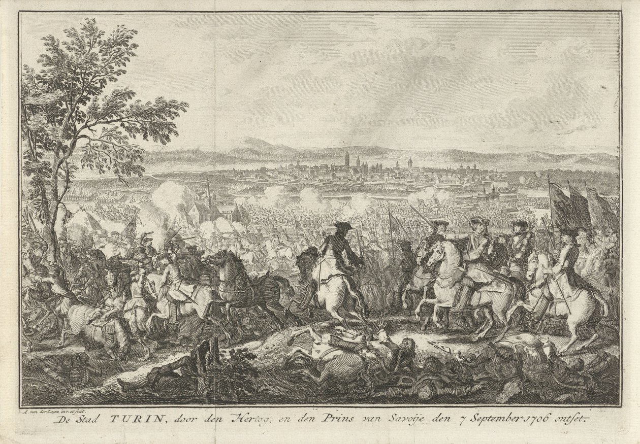 Torino domborműve, 1706 Torino városa, amelyet Savoyai herceg és herceg 1706. szeptember 7-én megszentségtelenített (cím a tárgyon) alkotó: Adolf van der Laan