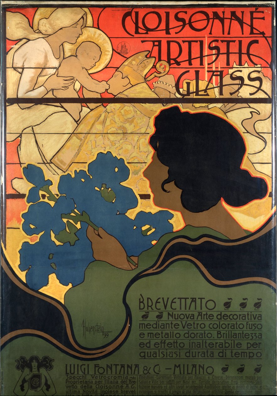 Cloisonne Glass reklámplakátja, betlehemmel alkotó: Adolfo Hohenstein