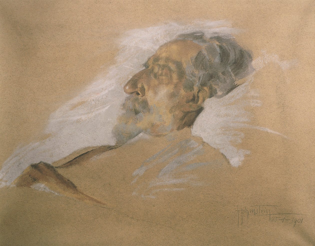 Giuseppe Verdi a halálos ágyán (ceruza mosással és fehér kiemeléssel a papíron) alkotó: Adolfo Hohenstein