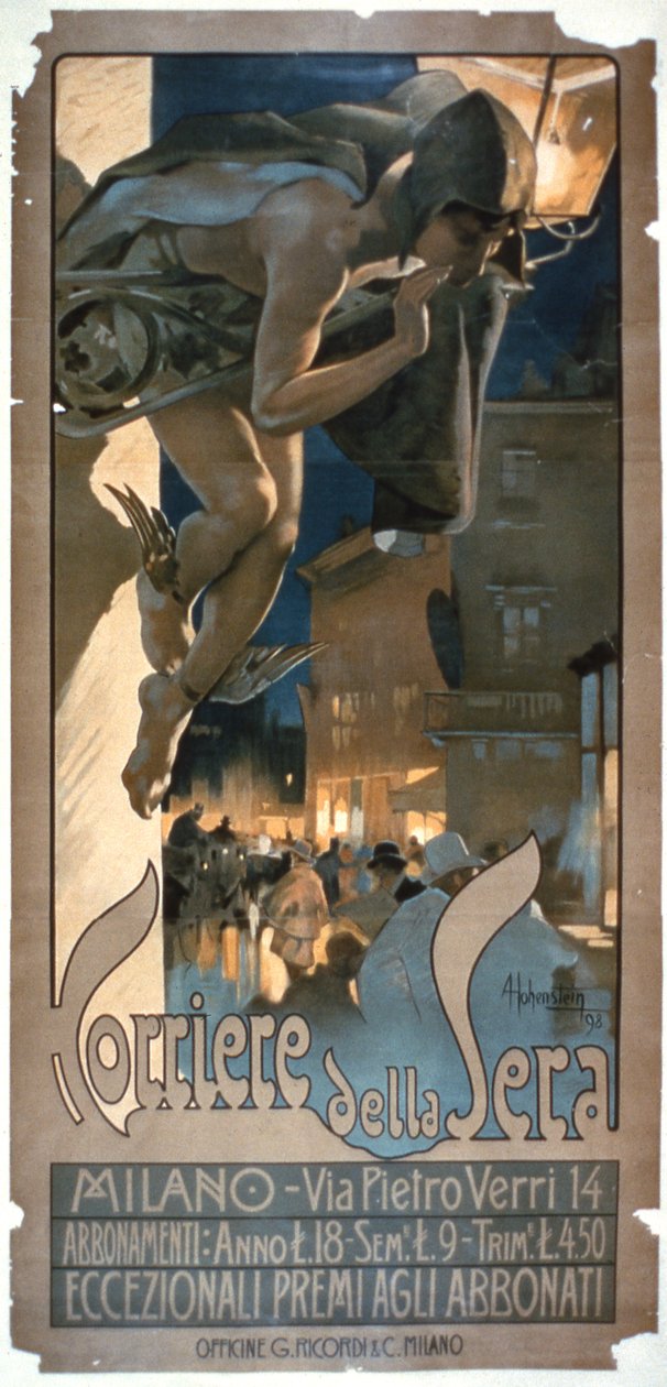 A „Corriere della Sera”-t hirdető plakát, Milánóban, 1898 alkotó: Adolfo Hohenstein