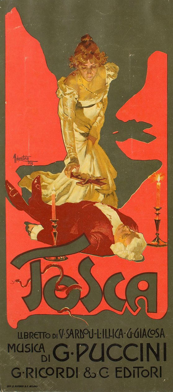 Az Opera Tosca plakátja, G. Puccini, 1899. alkotó: Adolfo Hohenstein