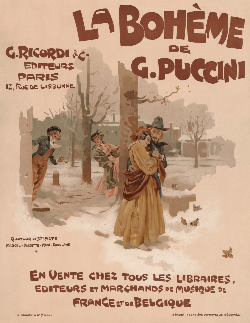Plakát Giacomo Puccini La Bohème című operájához, 1895. alkotó: Adolfo Hohenstein