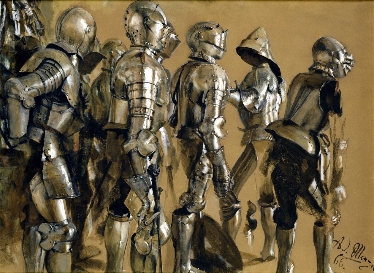 Páncél, 1866 (guache, kártyára ragasztott papíron) alkotó: Adolph Menzel