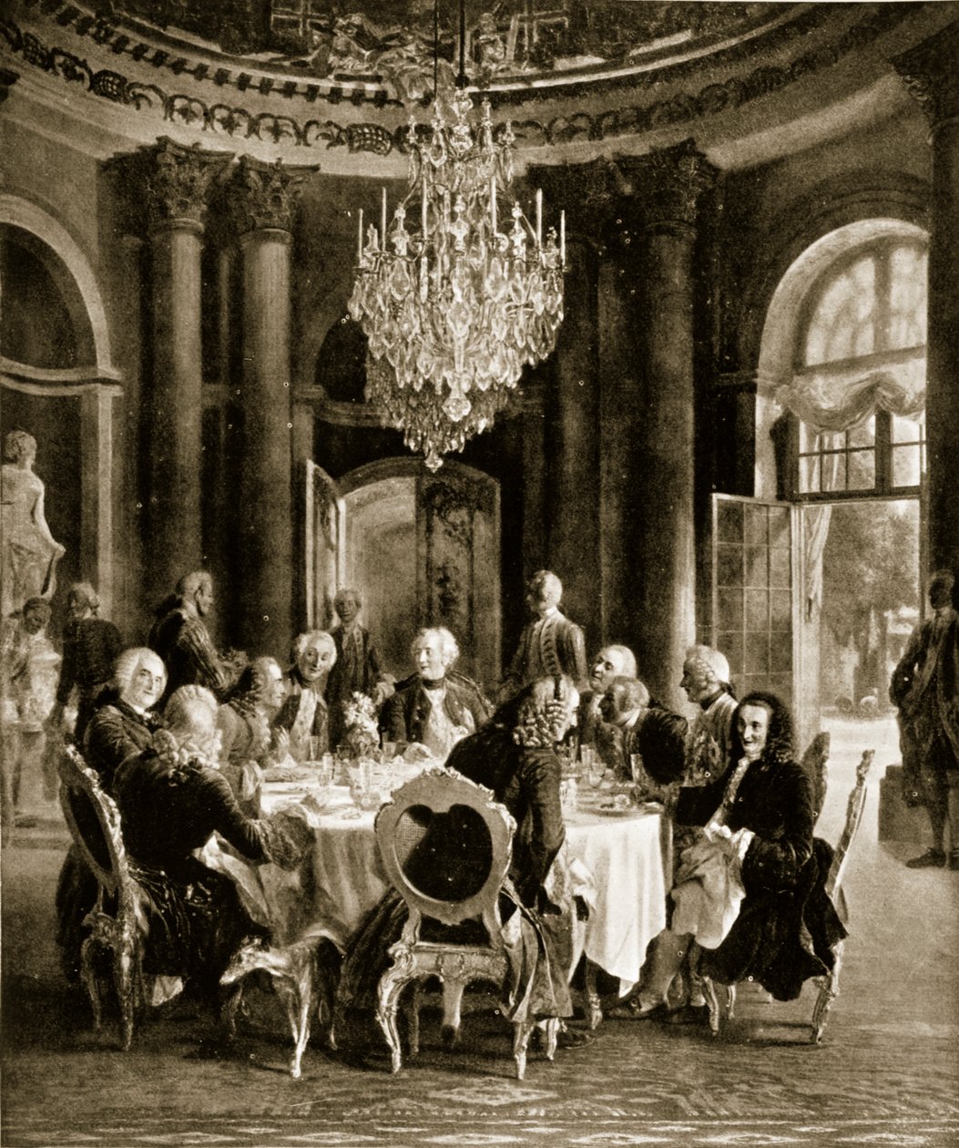 Nagy Frigyes szórakoztatja Voltaire-t Sanssouciban, Németországban alkotó: Adolph Menzel