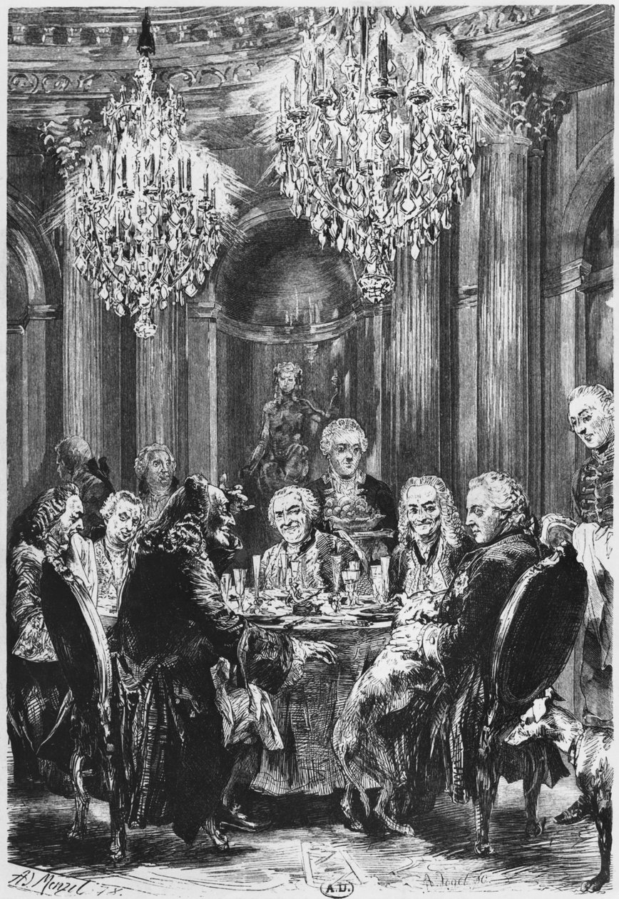 Voltaire II. Frigyes porosz királlyal (1712-86) a Potsdam melletti Sanssouciban, 1878 alkotó: Adolph Menzel
