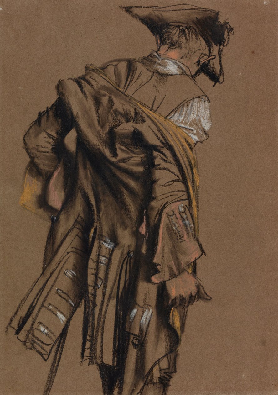 Művészmodell, hátulnézetben, tizennyolcadik századi egyenruhát öltve alkotó: Adolph Menzel
