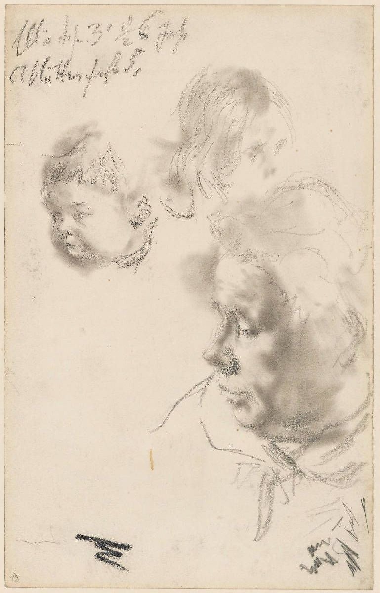 Női fej és két gyermekfej alkotó: Adolph Menzel