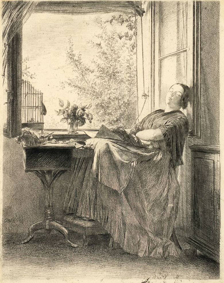 Az alvó varrónő az ablaknál alkotó: Adolph Menzel