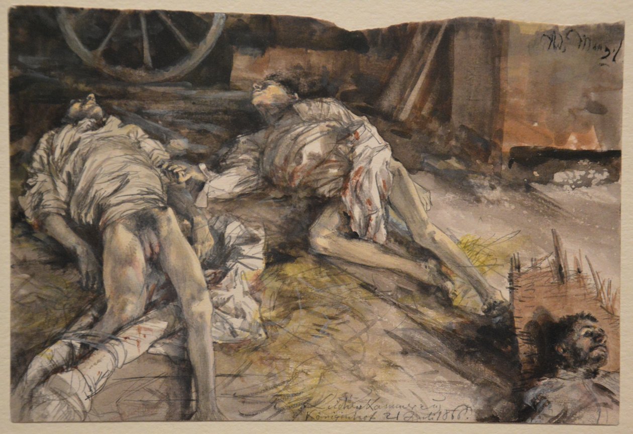 Három elesett katona egy pajtában alkotó: Adolph Menzel
