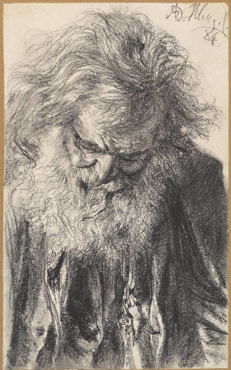 Fél szakállas, lehajtott fejű öregember alkotó: Adolph Menzel