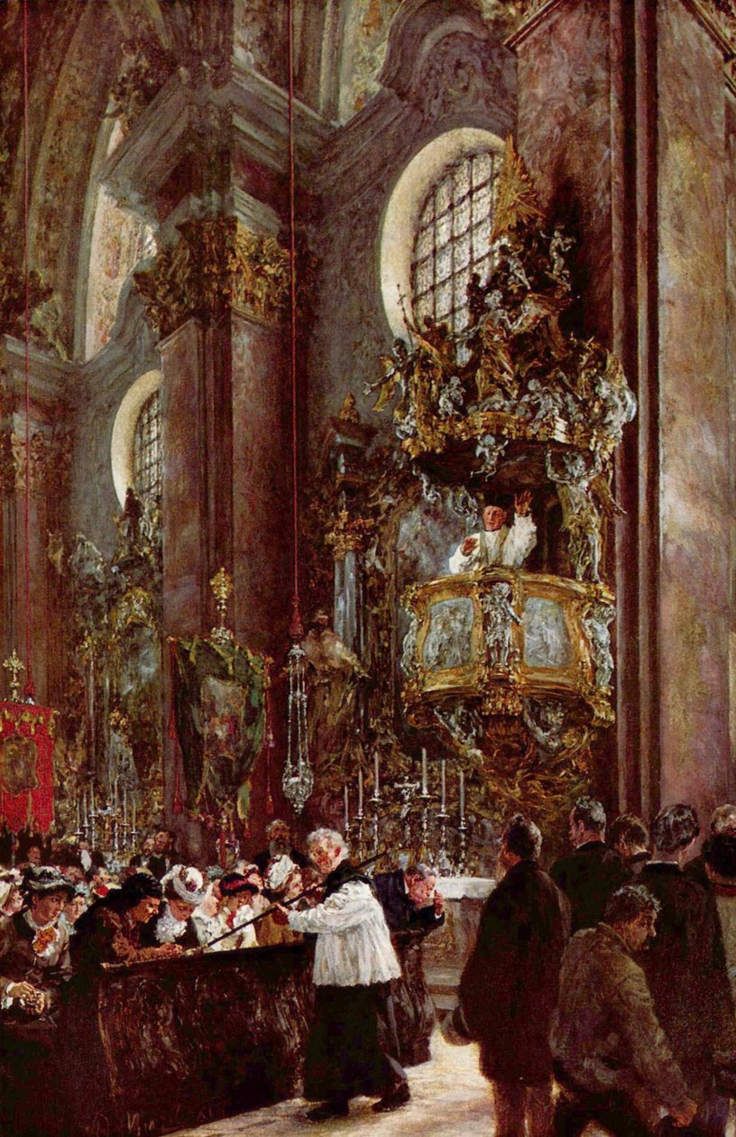 Szószéki prédikáció az innsbrucki plébániatemplomban alkotó: Adolph Menzel