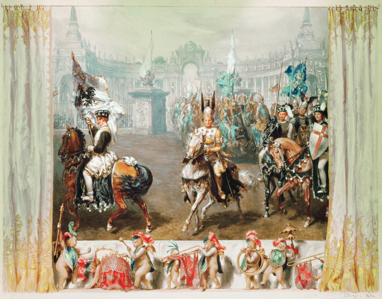 Lovagi torna, 1854 (wc és gouache papíron) alkotó: Adolph Menzel