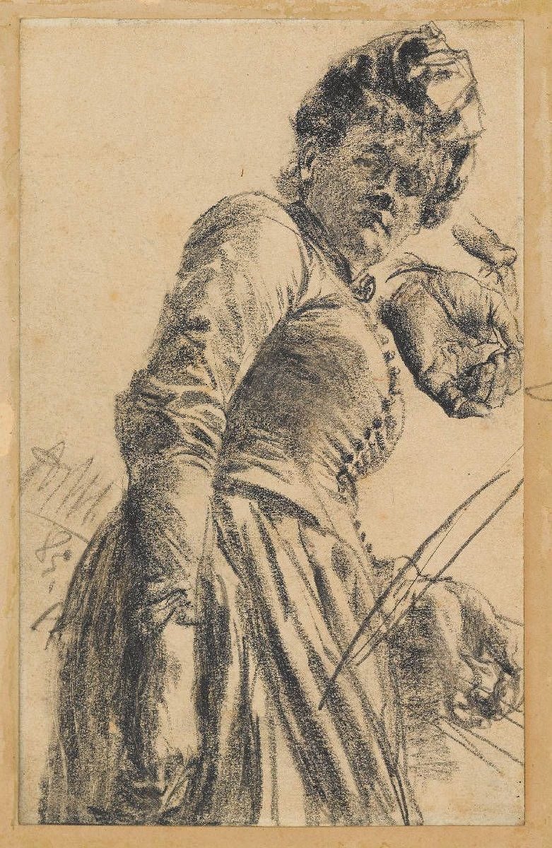 Modell tanulmány egy kalapos nőről alkotó: Adolph Menzel