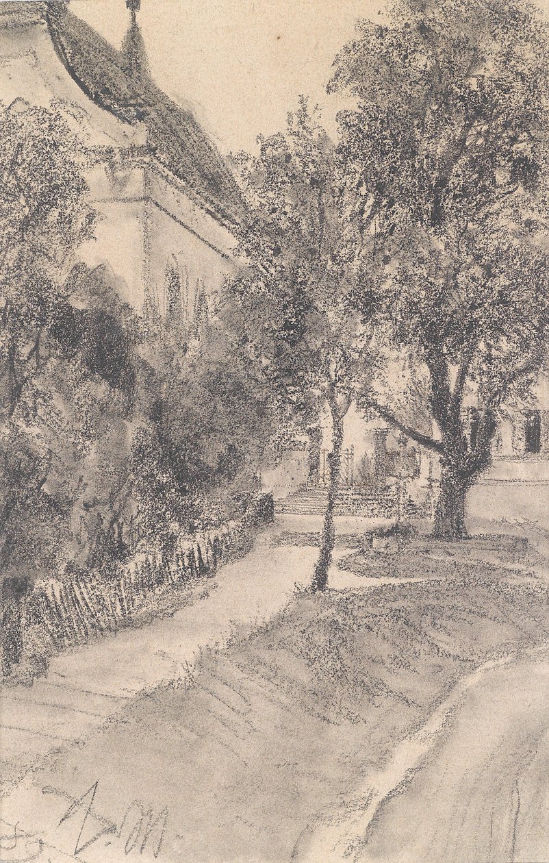 Sétáljon egy házhoz egy patak mentén alkotó: Adolph Menzel