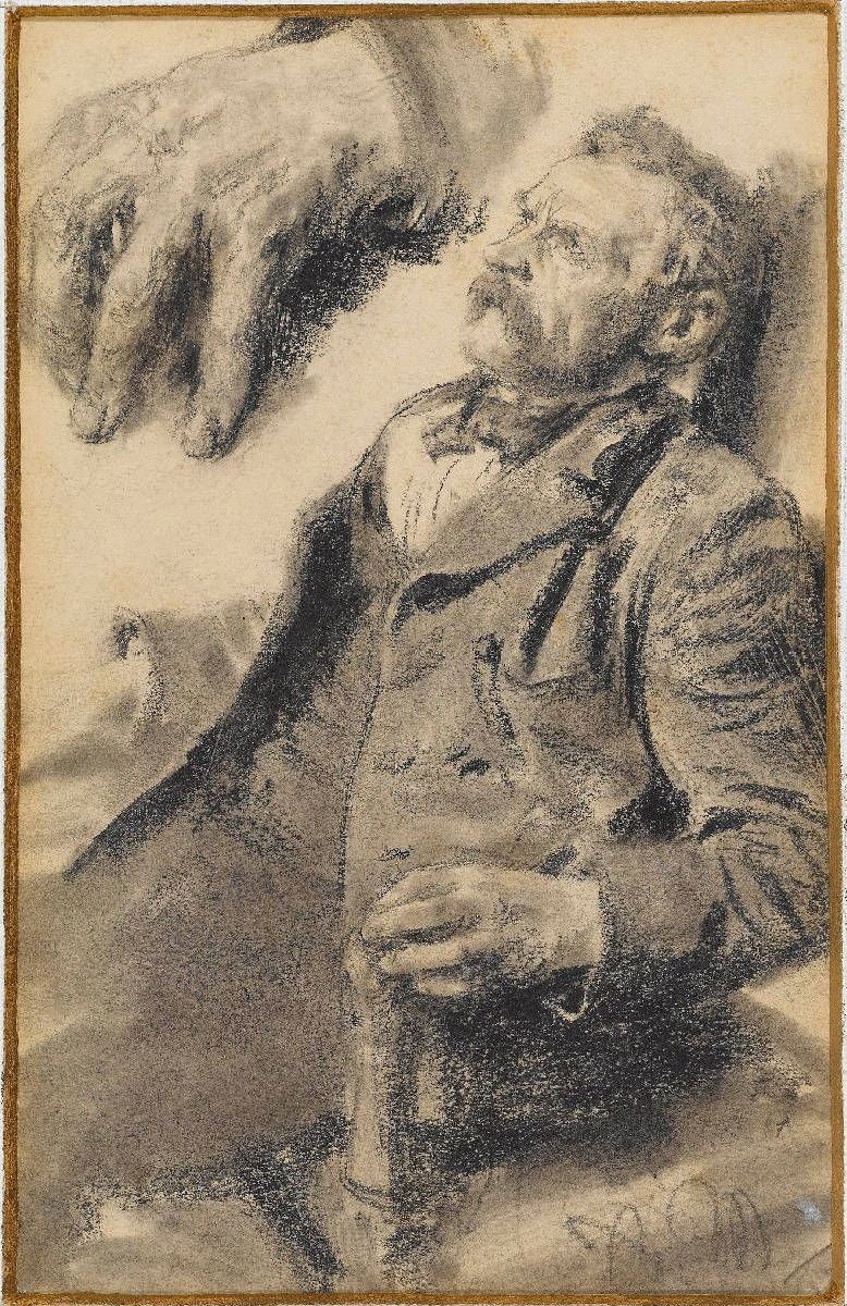 Ülő ember tanulmányozása, a bal kéz vizsgálata bal felett alkotó: Adolph Menzel