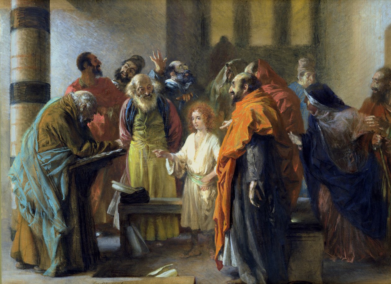 Tizenkét éves Jézus a templomban, 1851 (pasztell és gouache papíron) alkotó: Adolph Menzel
