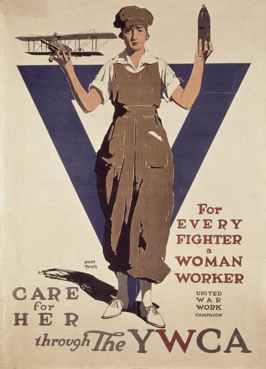 Minden harcosnak egy dolgozó nő, 1. világháborús YWCA propagandaplakát alkotó: Adolph Treidler