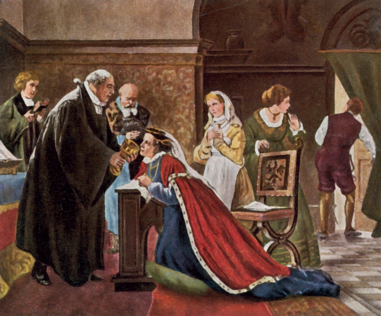 Erzsébet választófejedelemné a protestáns rítus szerint áldozik (nagyított színes lithó) alkotó: Adolph (after) Treidler