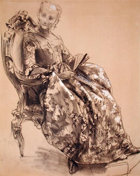 Tanulmány Amalie porosz hercegnőről (kréta papíron) alkotó: Adolph Menzel