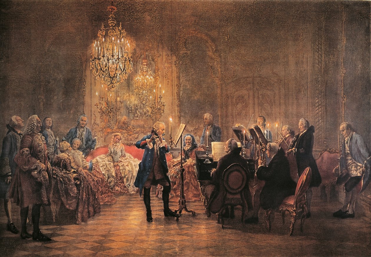 Furulyakoncert Nagy Frigyessel Sanssouciban alkotó: Adolph Menzel
