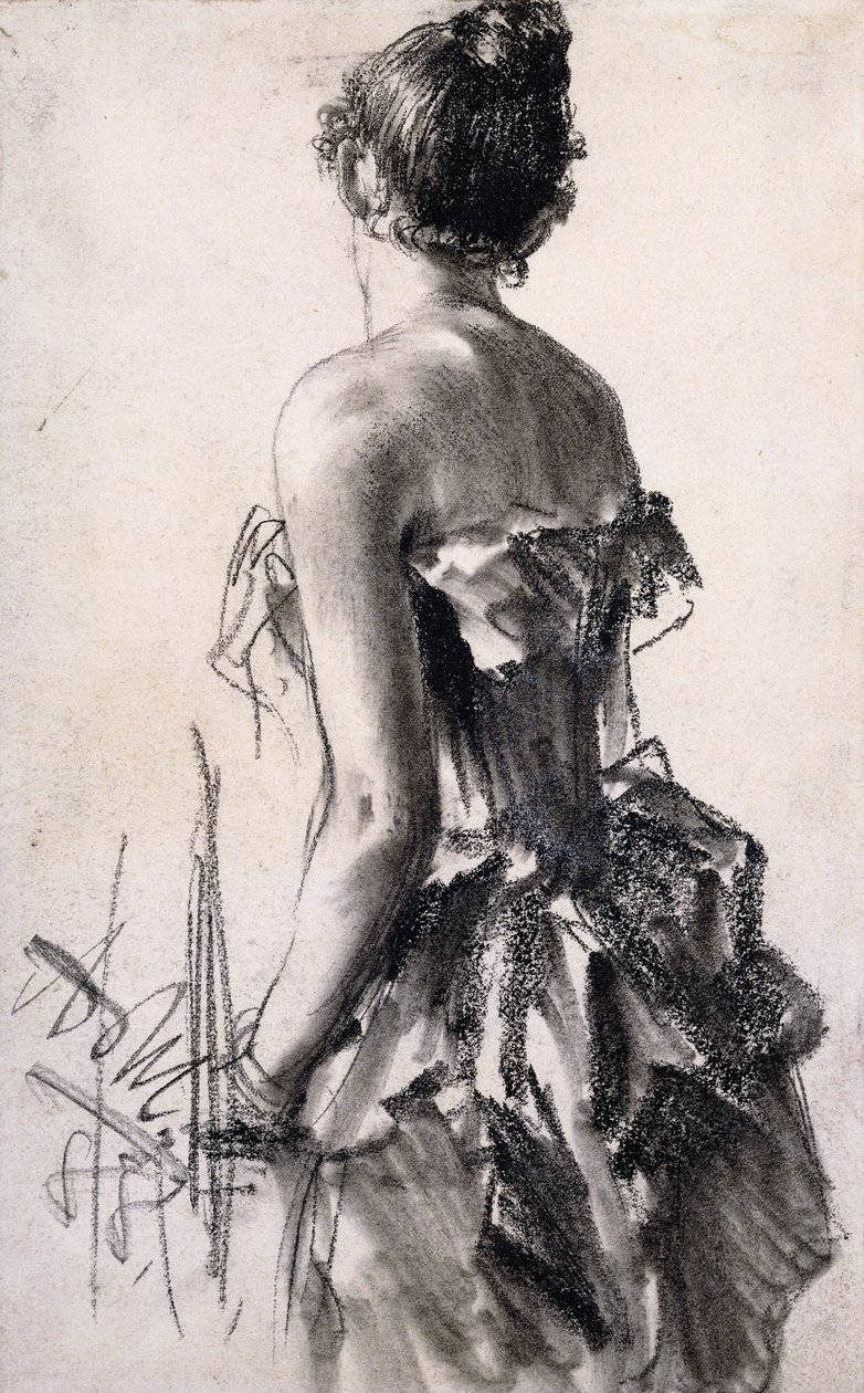 egy nő hátulnézete; Egy hölgy hátulnézete, 1888 alkotó: Adolph Menzel