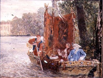 Folyami kirándulás Rheinsburgban, 1860 (olaj) alkotó: Adolph Menzel