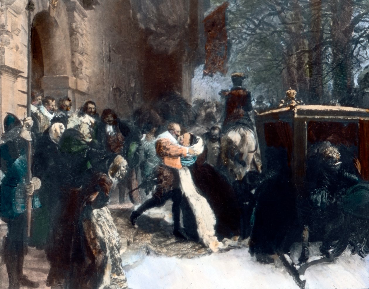 Gusztáv Adolf svéd király üdvözli feleségét, Brandenburgi Mária Eleonórát (festmény) alkotó: Adolph Friedrich Erdmann von Menzel