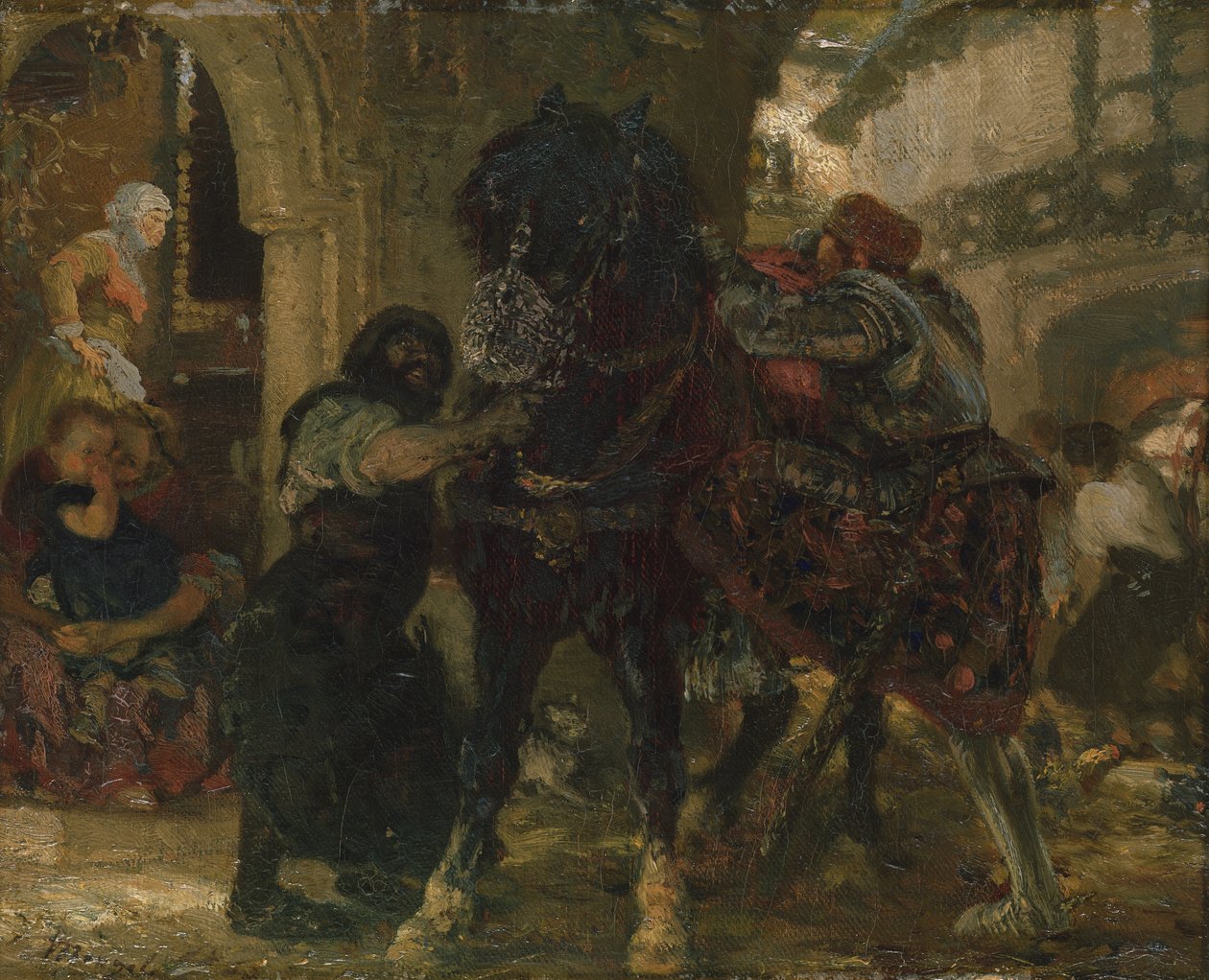 A lovag a kovácsműhelyben, 1865 alkotó: Adolph Menzel