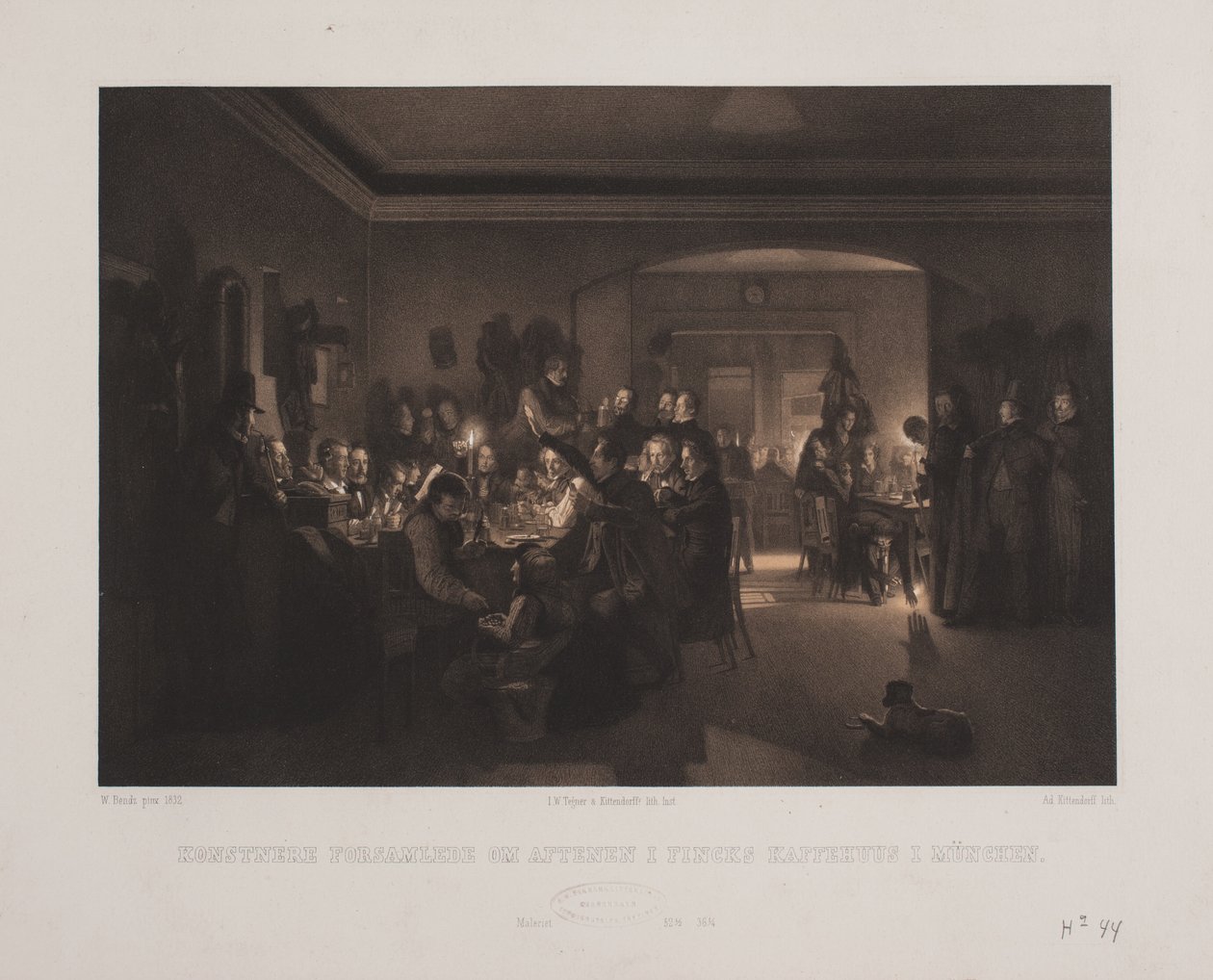 A művészek este Finck müncheni kávézójában gyűltek össze. alkotó: Johan Adolph Kittendorff