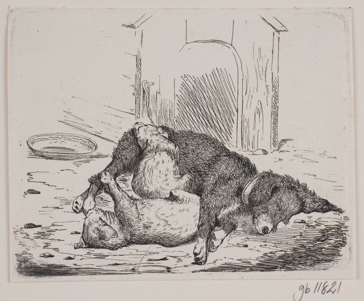 Pórázon kutya kiskutyával alkotó: Johan Adolph Kittendorff