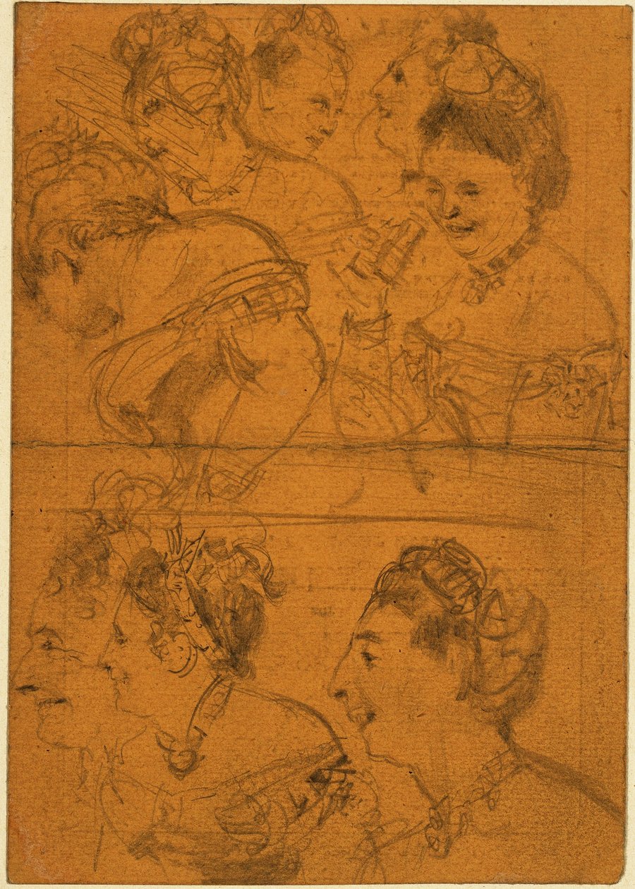 Acht Skizzen von Theaterbesucherinnen alkotó: Adolph Menzel
