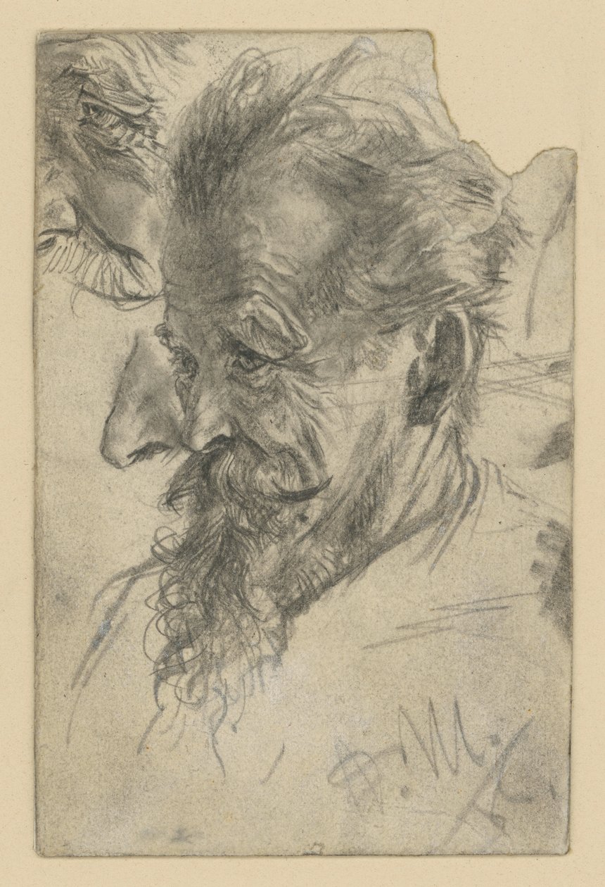 Idősebb férfi fej, csokor szakállal, valamint részletek alkotó: Adolph Menzel