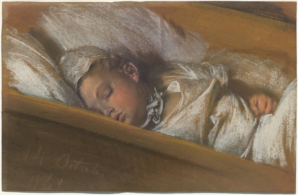 Egy csecsemő aludt a kiságyában alkotó: Adolph Menzel