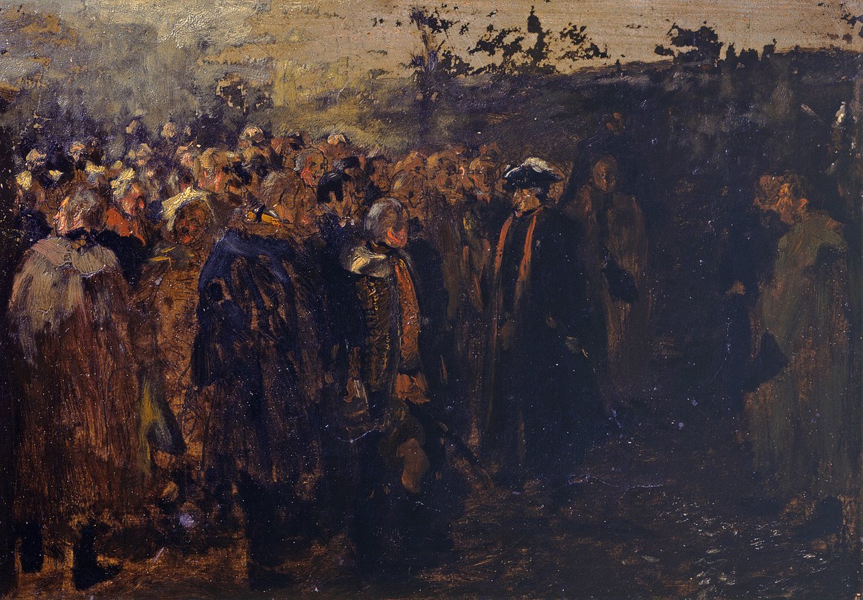 Nagy Frigyes beszéde tábornokaihoz a leutheni csata előtt. Vázlat alkotó: Adolph Menzel