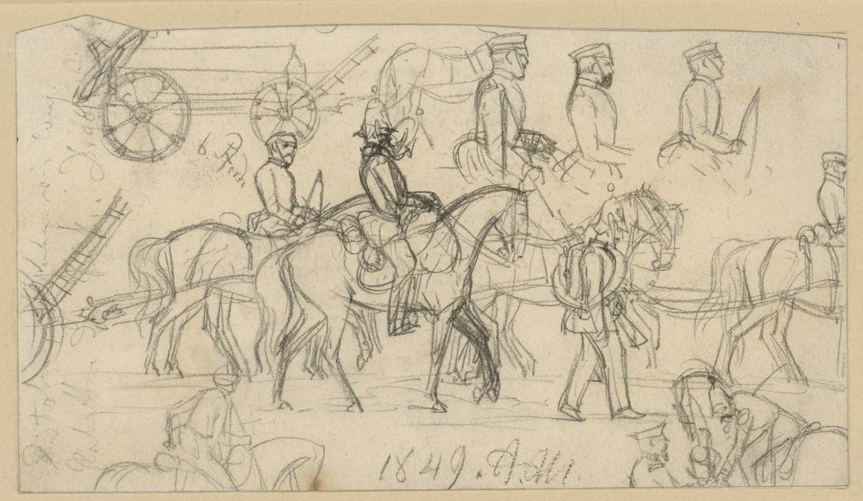 Tüzérségi és lovassági tanulmányok alkotó: Adolph Menzel