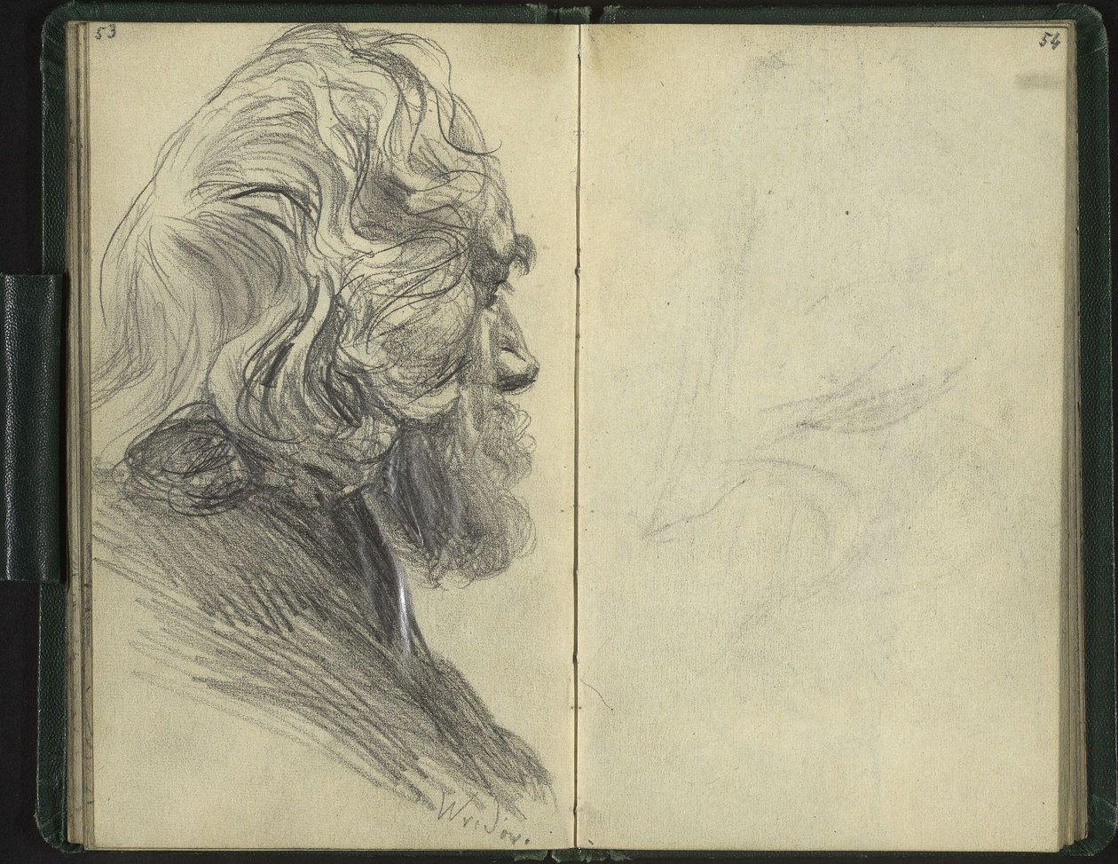 Szakállas férfi elmosódott profilból alkotó: Adolph Menzel