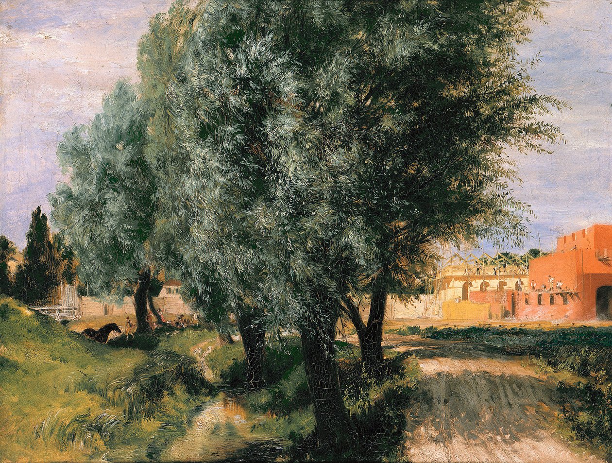 Építkezés fűzfákkal alkotó: Adolph Menzel