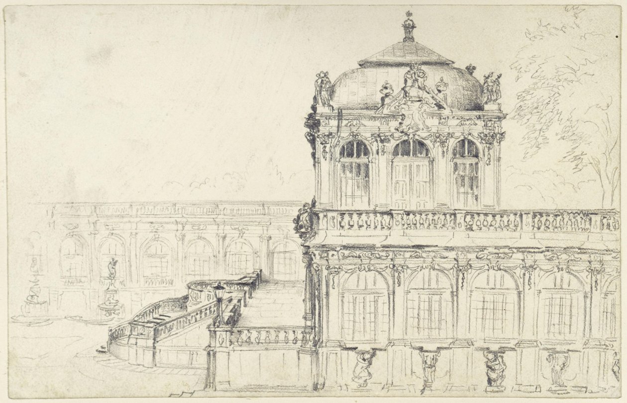 Kilátás a Matematikai-Fizikai Szalon keskeny oldalára és a drezdai Zwinger keleti hosszú galériájára alkotó: Adolph Menzel