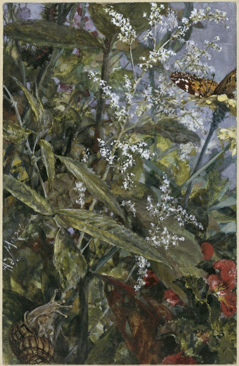 Virágok egy pillangóval és egy csigával. A „Gyerekalbum” című könyvből alkotó: Adolph Menzel
