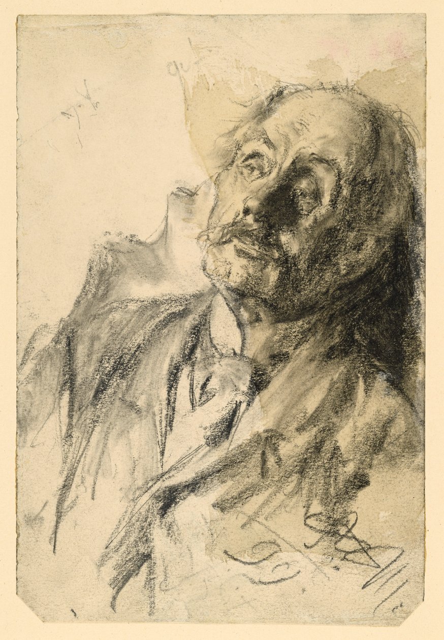 Egy bajuszos, idősebb férfi mellkép, aki jobbra dől alkotó: Adolph Menzel