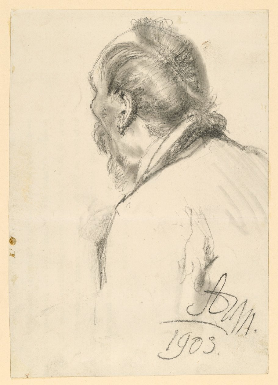 Balra néző, félig hátulról látható szakállas férfi mellképe alkotó: Adolph Menzel