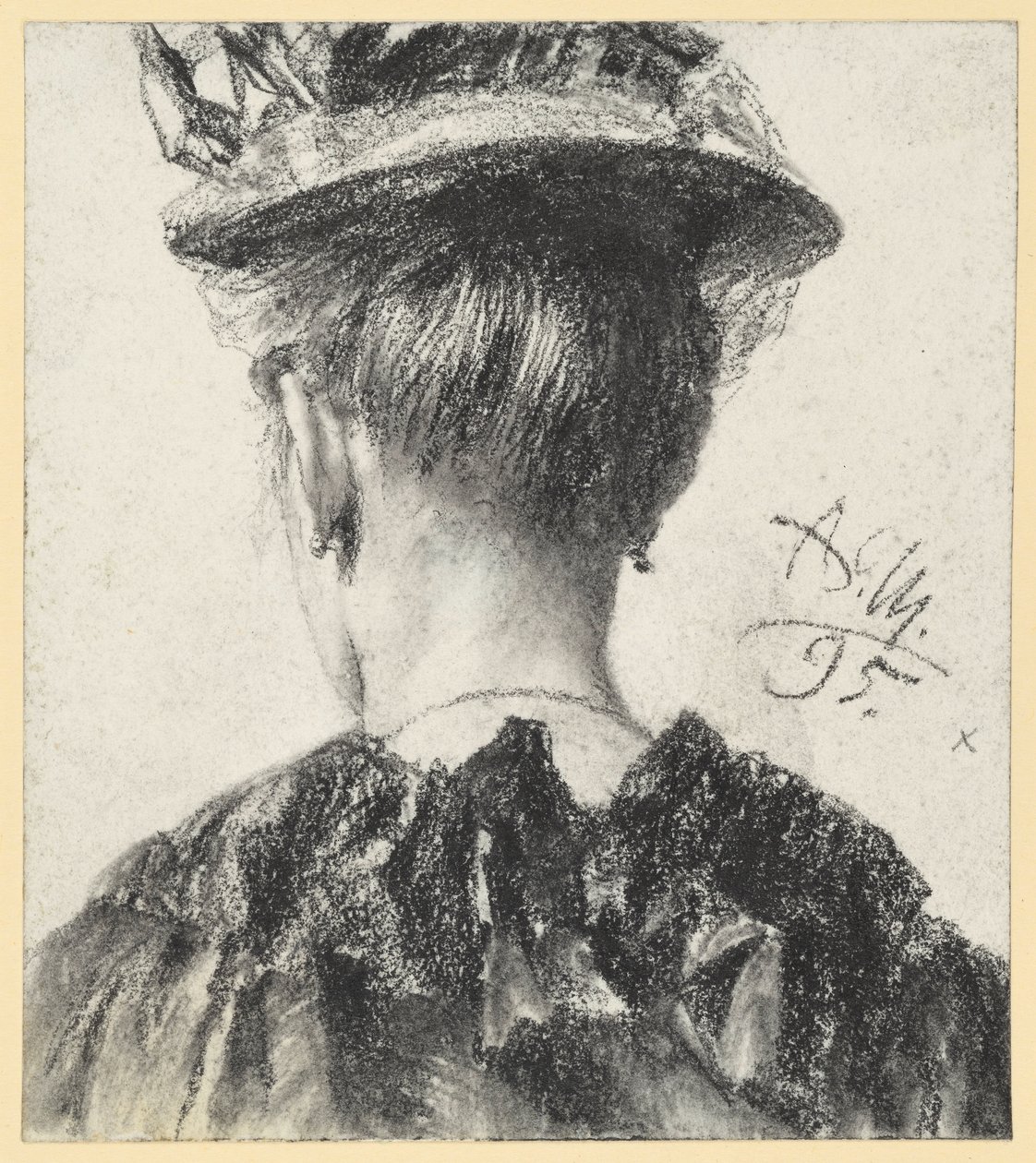 Egy kalapos nő mellszobra hátulról nézve alkotó: Adolph Menzel