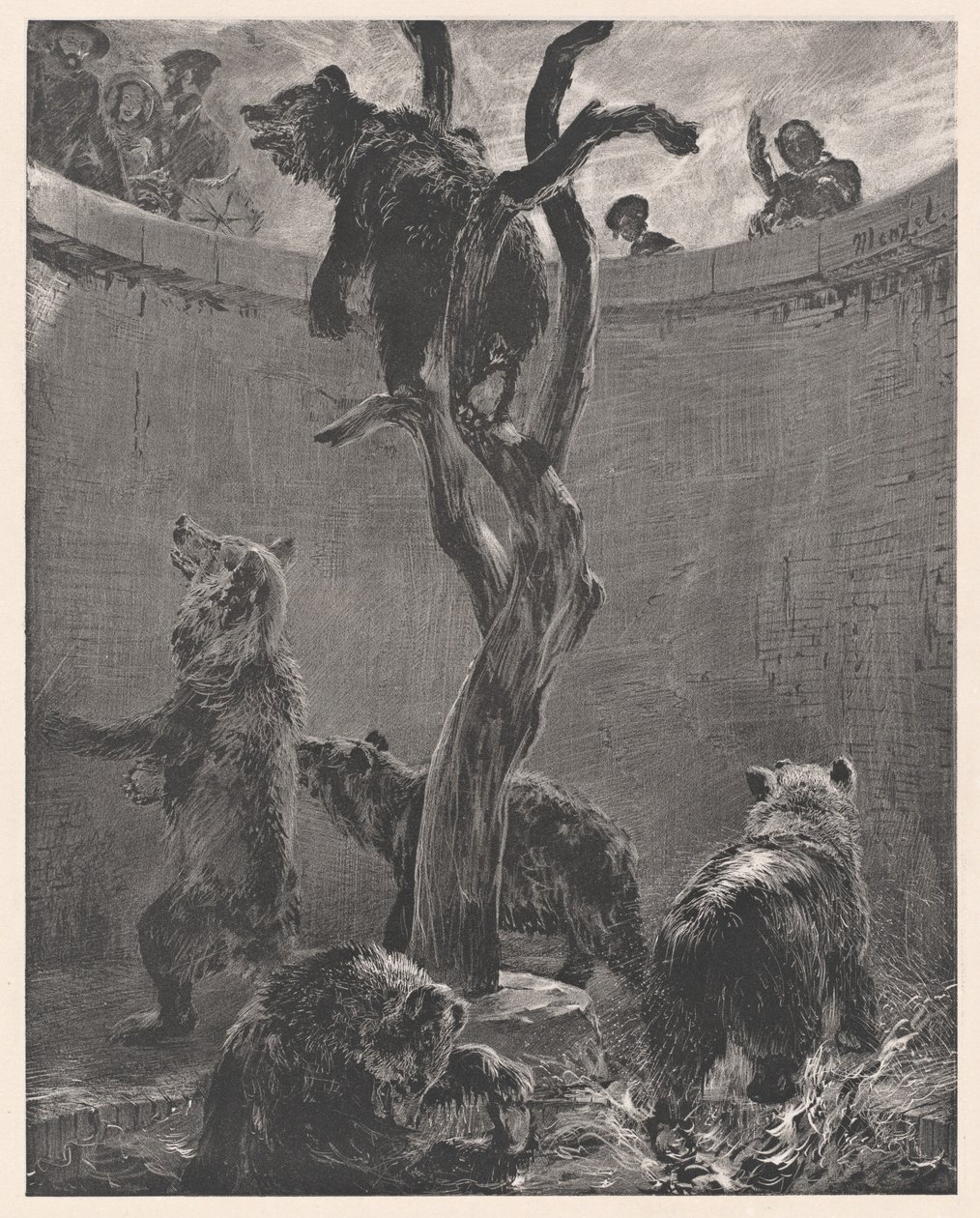 A medveketrec az állatkertben (The Bear Pit in the Zoological Gardens) alkotó: Adolph Menzel
