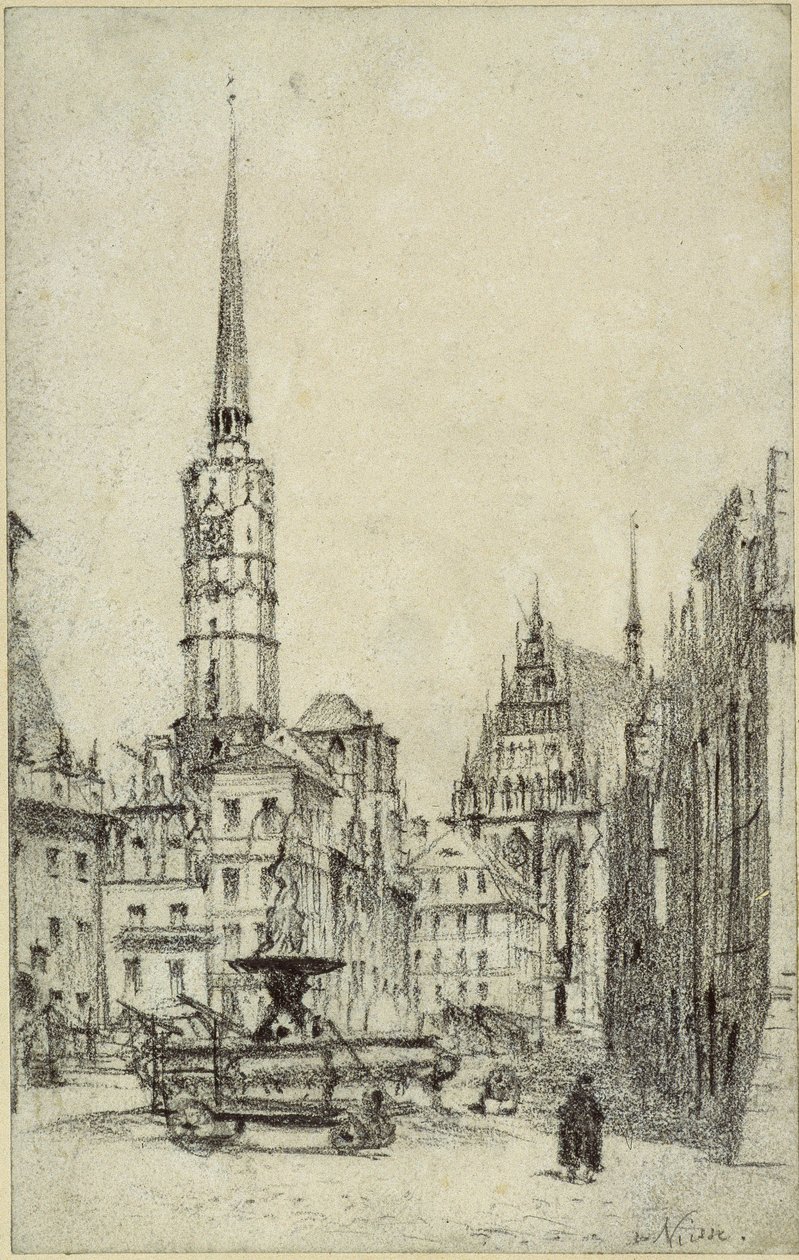 A piactér Neisse-ben alkotó: Adolph Menzel