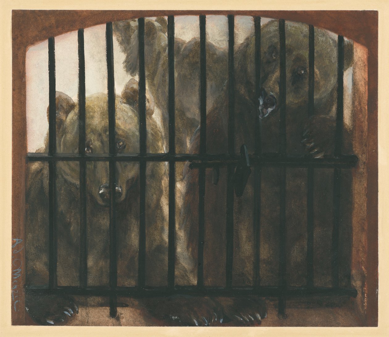 Három medve a ketrecben. A „Gyerekalbum” című műből alkotó: Adolph Menzel