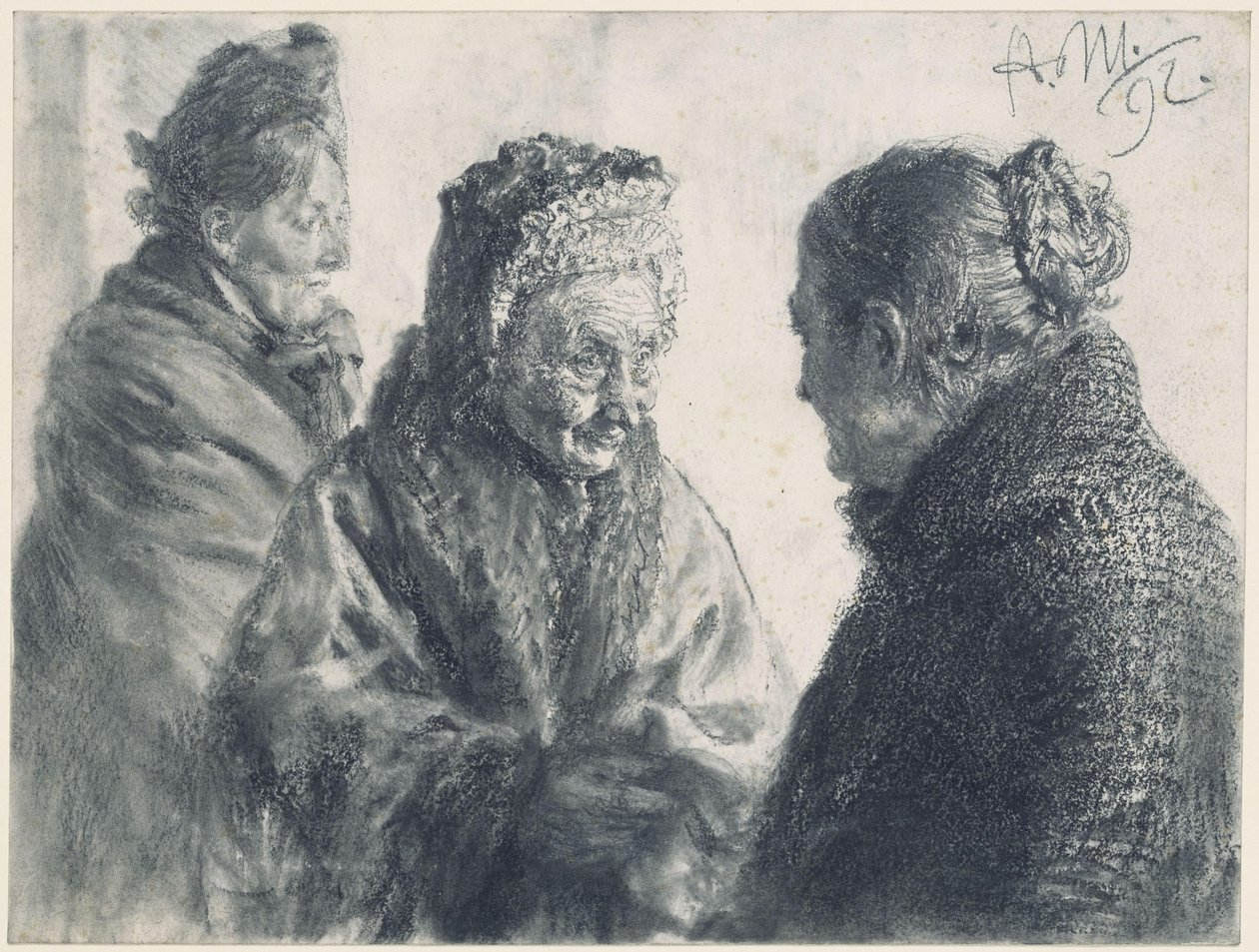 Három nő, kendőbe burkolózva alkotó: Adolph Menzel