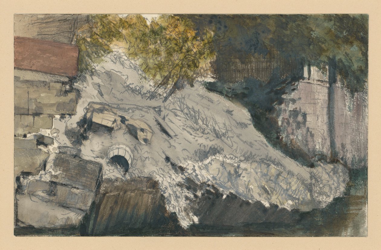 Egy víztest melletti leomlott partfal alkotó: Adolph Menzel