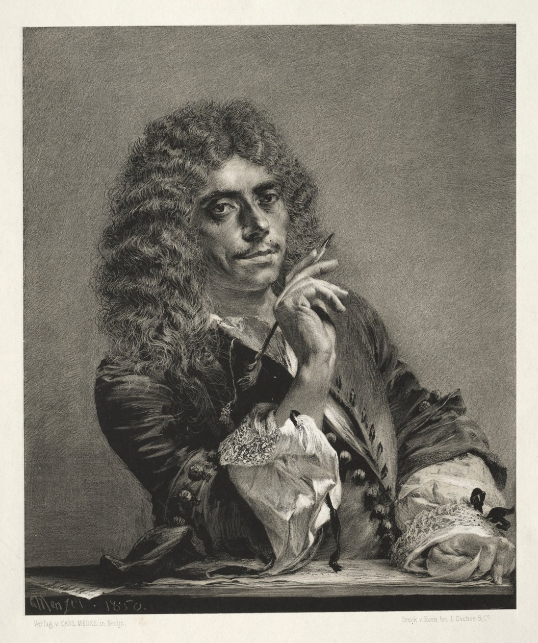 Esszé a kőről ecsettel és kaparóval: Molière portréja, 1850. alkotó: Adolph Menzel